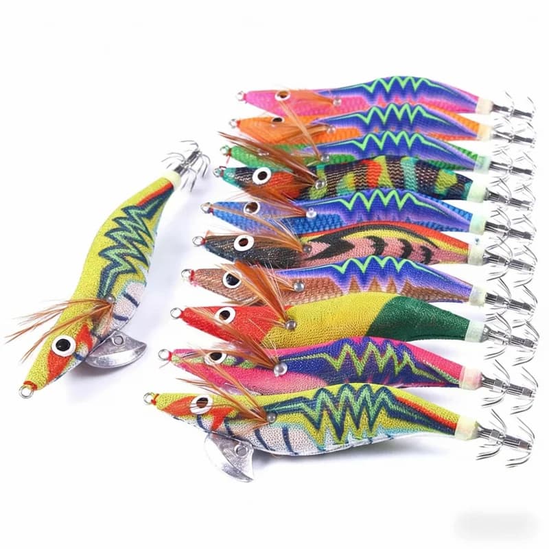 Set di Esche Artificiali Bionic Wood a Forma di Gambero 10.5cm 12.2g, Amo Universale per Calamari, Esca Dura per la Pesca in Mare e Acqua Dolce