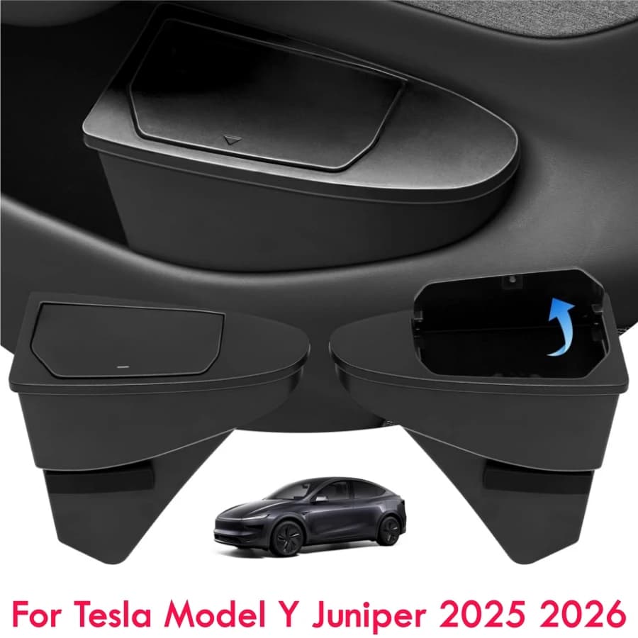 Organizzatore di stoccaggio integrato per porta anteriore per Tesla Model Y Juniper 2025 2026 Bidone della spazzatura per auto con coperchio push-open Organizer per porta in ABS