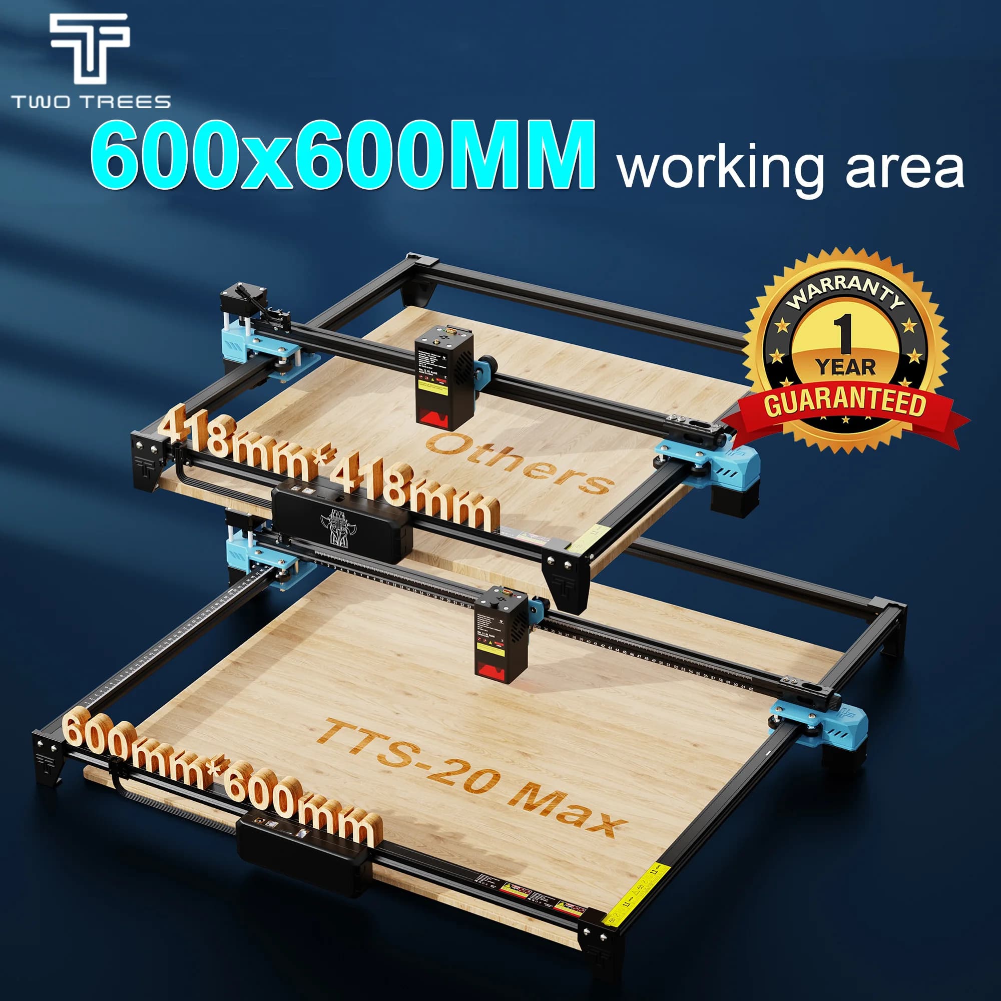 Macchina per incisione laser in metallo Twotrees TTS-20 Max 20W, area di lavoro 600x600mm, macchina per taglio laser per taglio di MDF, acrilico, legno, incisione laser su acciaio inossidabile