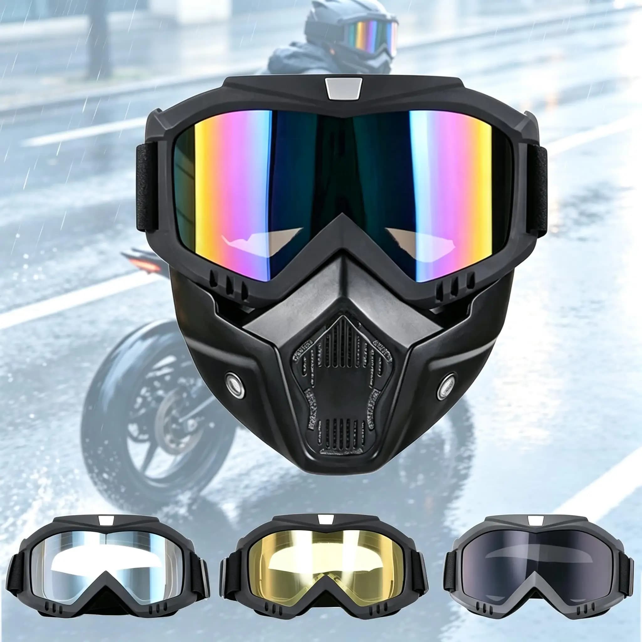 Dual‑Use Goggle Mask For Motocross Off‑Road Ski Snow Sports For Men Women Riders Vented Holes Anti‑Impact PC Lens Gear