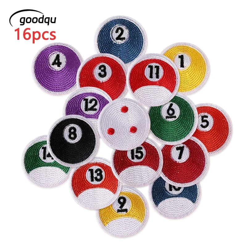 16 pz Biliardo Cerchio Numeri Toppe E Stemmi Per Abbigliamento Ferro Sul Lotto Giacche Ricamate Tessuti Per Cucire Esterni Fai Da Te Termoadesivo
