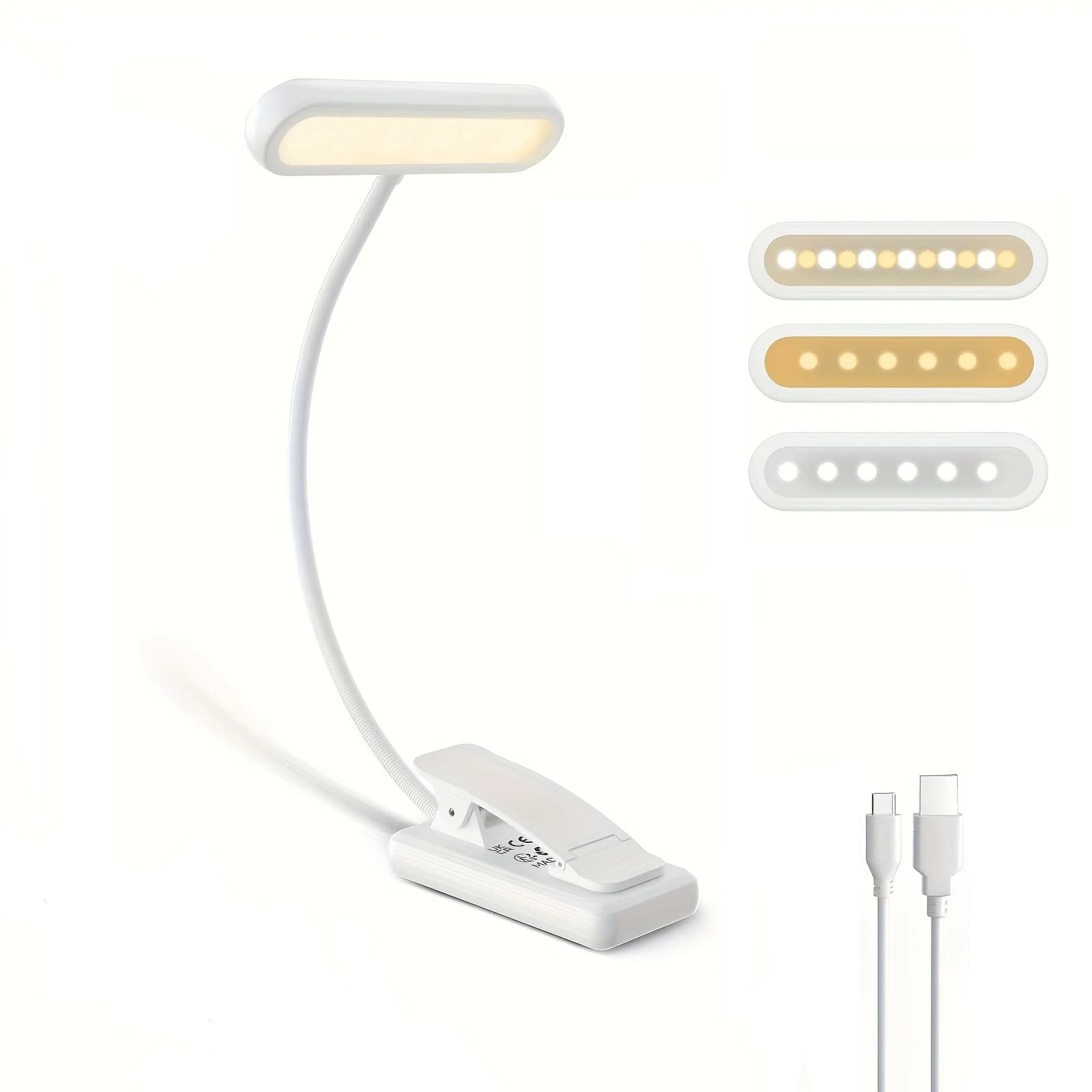 Portable clip on book light tri color temperature table light USB charging clip on adjustable brightness flexible adjustment