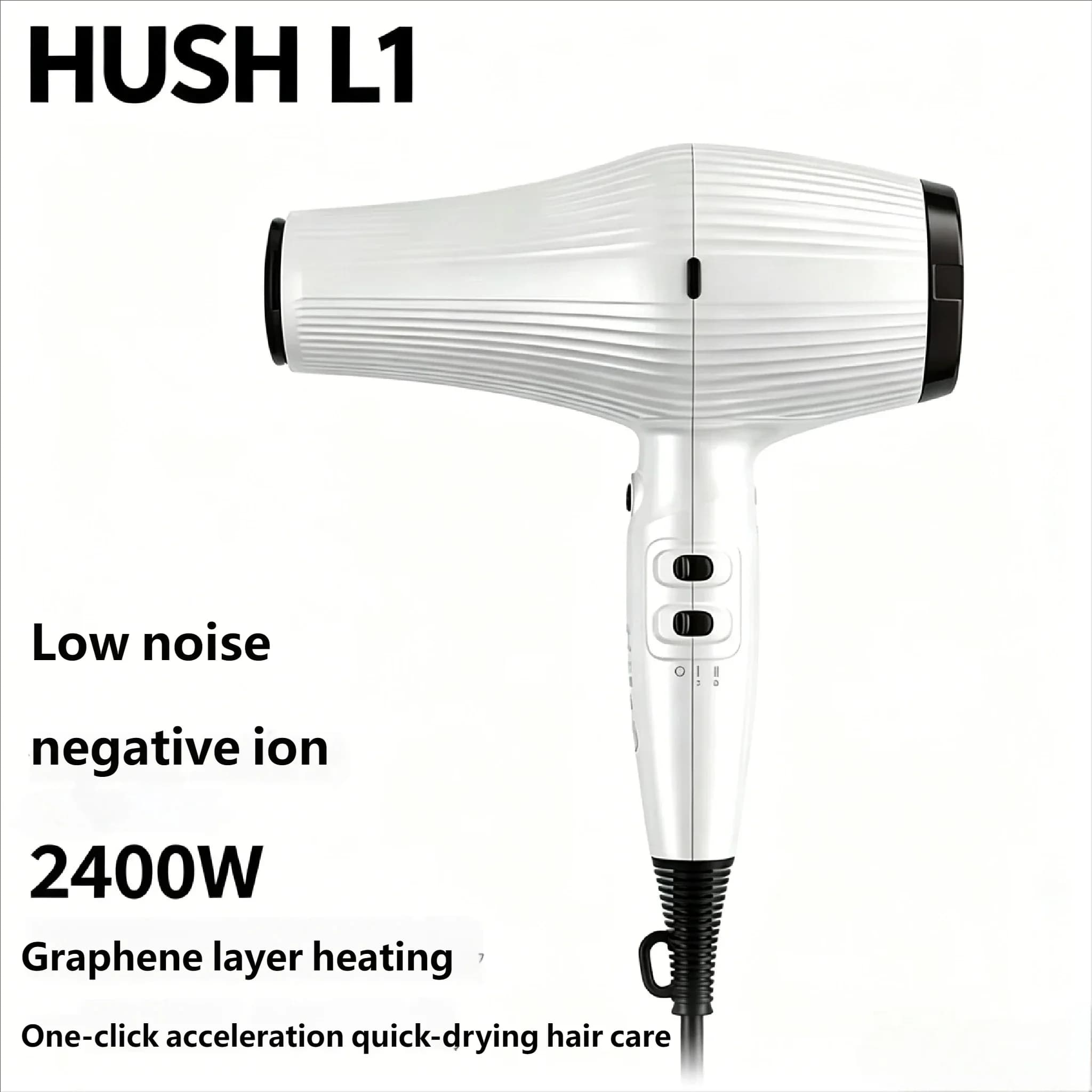 HUSH L1 Asciugacapelli Professionale 20.500 RPM 2400W a Basso Rumore con Ioni Negativi per Asciugatura Rapida, Cura dei Capelli, Uso Domestico e Professionale