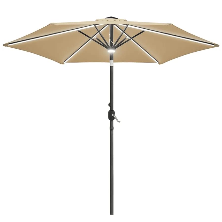9Ft Outdoor Patio Umbrella with Solar Powered LED Lights Strips Tan