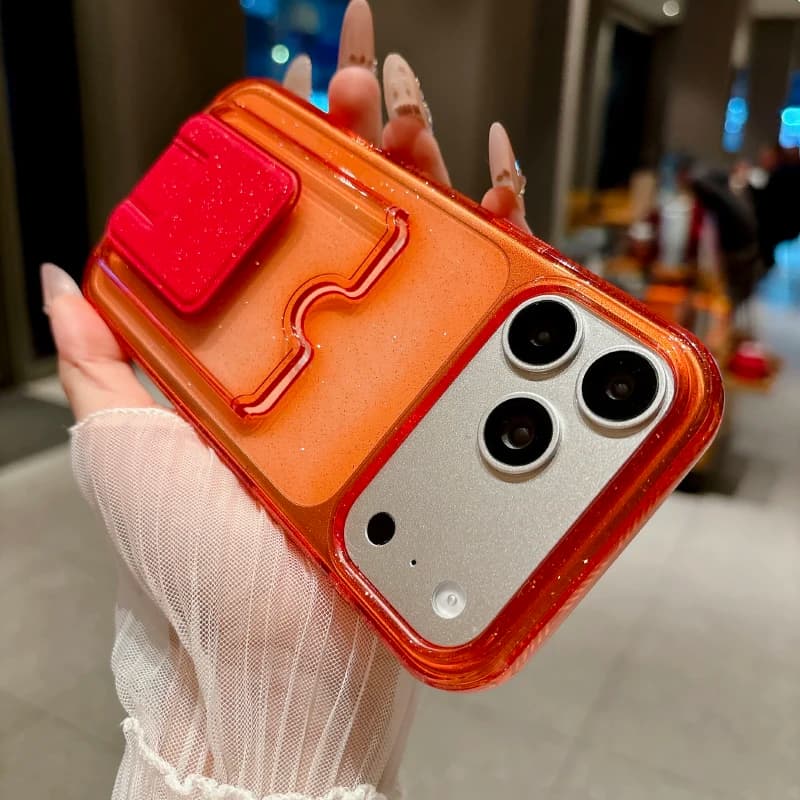 New Transparent Shock Rigid Cover for iPhone 17 Pro Max 15 13 16 Pro Max with Card Holder and Integrated Support
