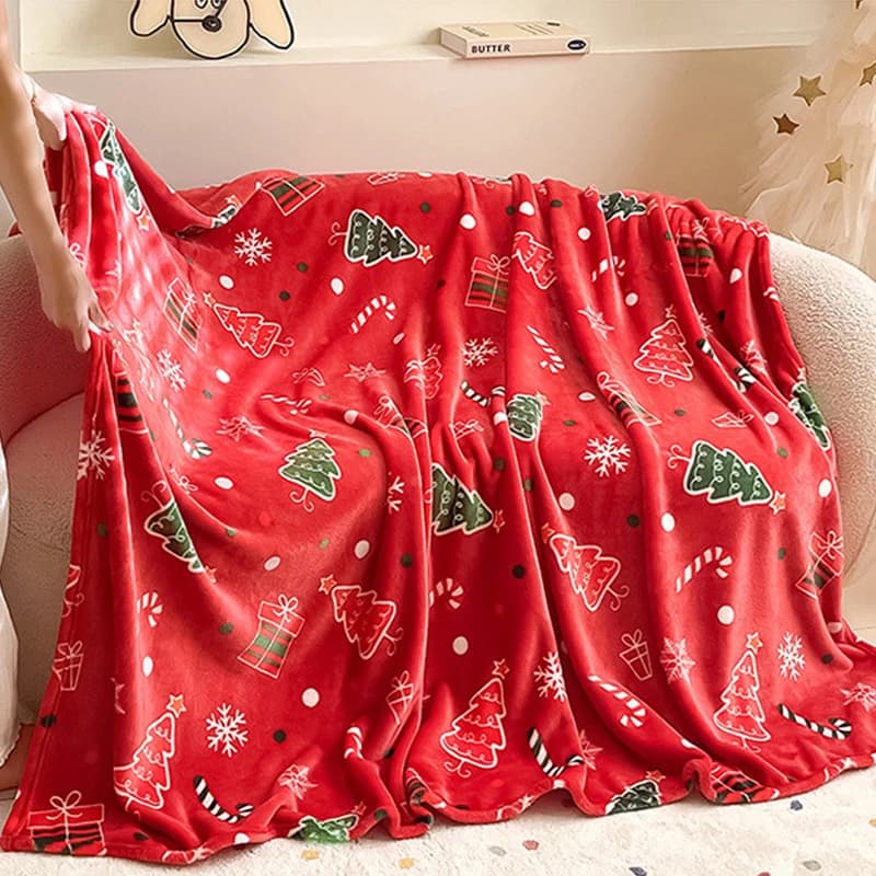 Christmas Tree Socking Pattern Thick Flannel Blanket Red Coral Fleece Quilt Air Conditioning Blanket Super Soft Nap Holiday Gift