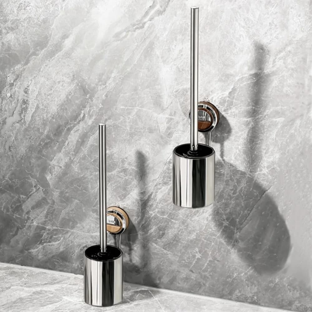 Scopino per WC durevole con manico lungo in acciaio inossidabile, senza macchie cieche, set di scopini per WC da bagno, spazzola per pulizia antiruggine montata a parete