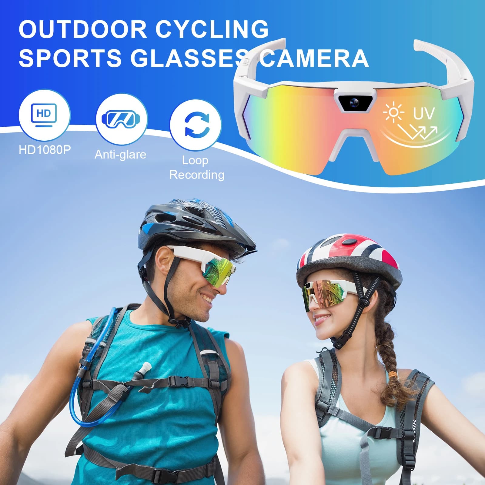Occhiali Intelligenti da Ciclismo con Fotocamera 1080P, Anti-riflesso, Registrazione Continua, per Escursionismo, Sci, Pesca, Sport Acquatici