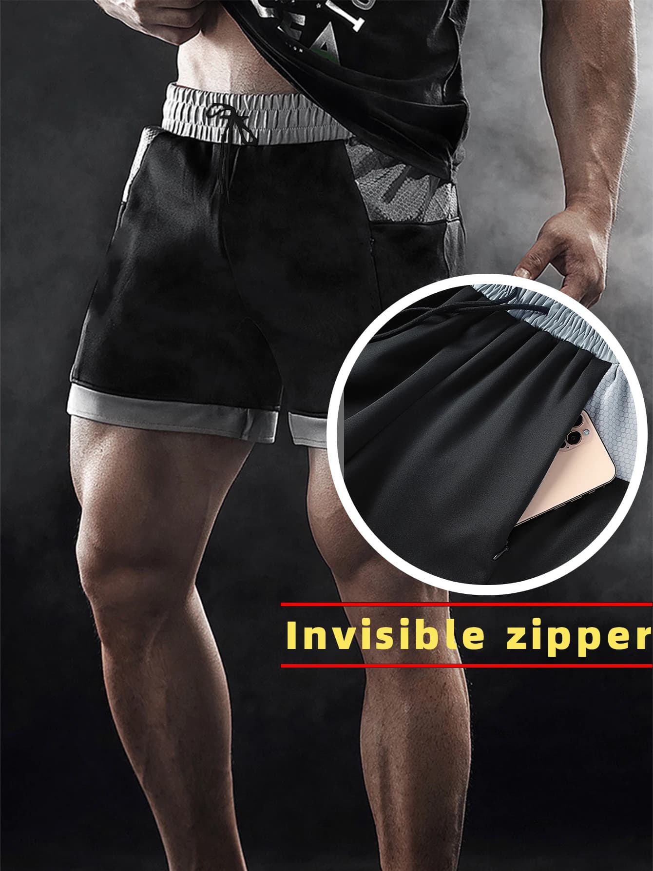 Men's Sports Shorts Athletic Drawstring Waist Pocket Regular Fit Casual Breathable Quick Dry Lightweight Shorts Bottoms Gym 2pcs