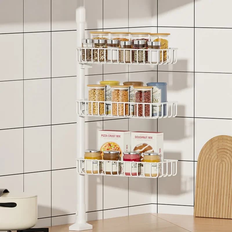 Organizzatore per scaffali da cucina Design senza fori Sistema di archiviazione per la casa e scolapiatti Scaffale per spezie angolare multifunzione pieghevole