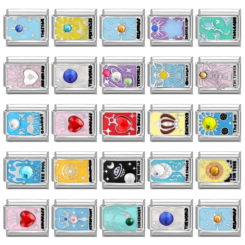 Wholesale Y2K Colorful Tarot Card Star Polka Dot Ribbon Stainless Steel Italian Link Fit 9mm Bracelet Making DIY Charm Jewelrys