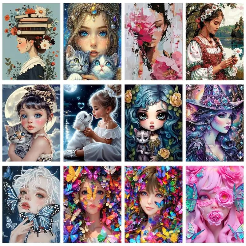 CHENISTORY Oil Painting Cartoon Woman Drawing On Canvas HandPainted Art Gift DIY Picture By Number Kits Home Decor