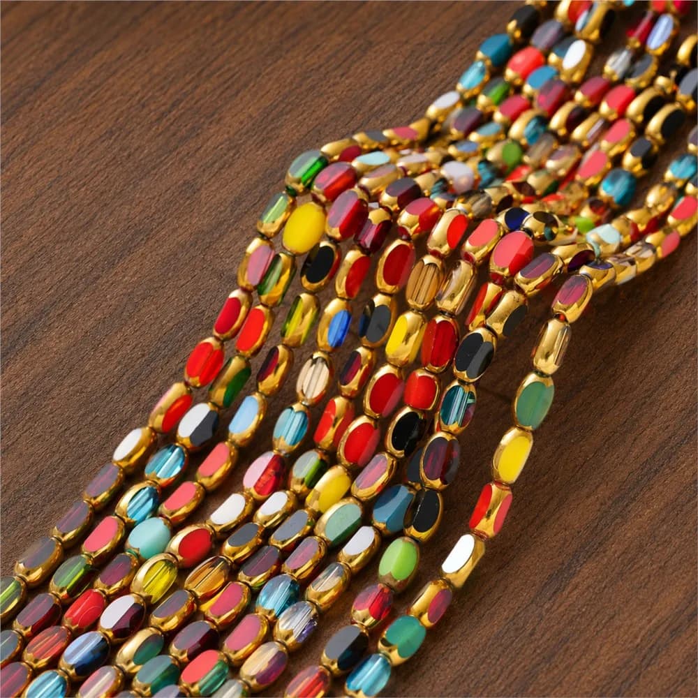 1Item 4x6mm Rice Grains Crystal Plated Golden Beads Oval Beads Loose Beads For DIY Bracelet Necklace Accessories Jewelry Making