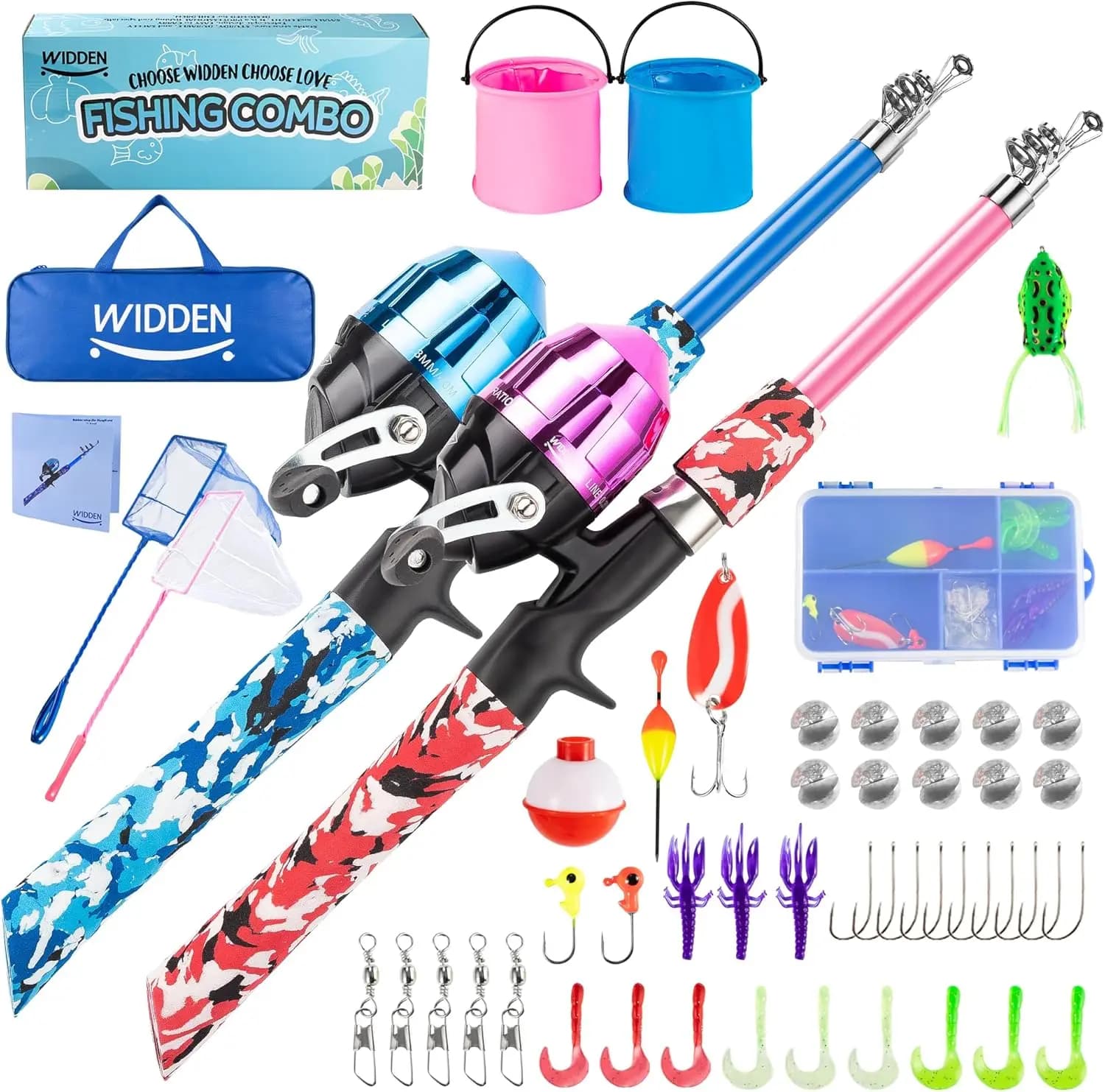 Set da pesca per bambini – Combo canna telescopica e mulinello con scatola per attrezzatura, rete e secchio – Portatile per ragazzi e ragazze