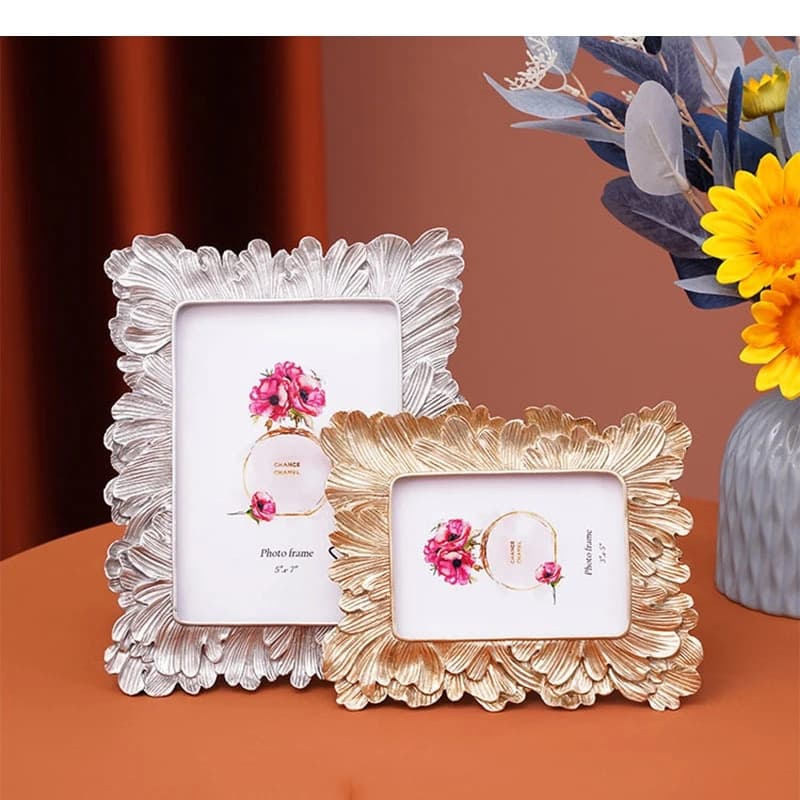 Golden/Silver Leaf Picture Frames Room Aesthetics Modern Decor Photo Frame Figures Portrait Framed Art Desk Decoration Ornaments