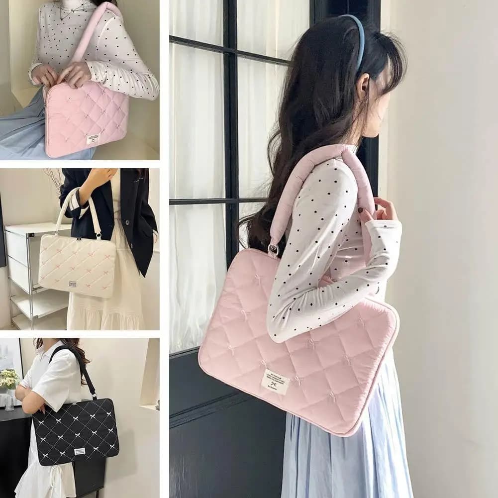 NUOVA borsa per laptop ricamata con fiocco carino 13 14 15 15.6 16 pollici borsa a tracolla portatile custodia per notebook di moda per le donne