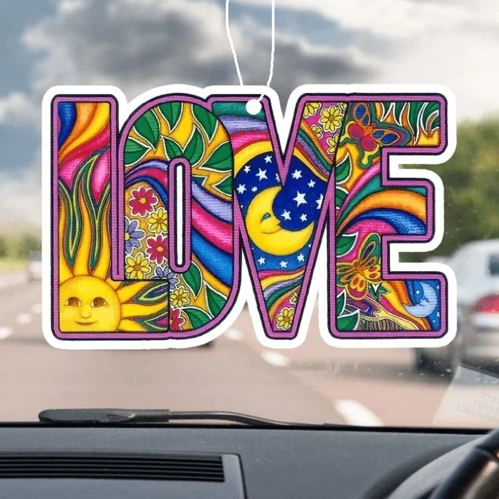 Appendiabiti per profumo per auto psichedelico Hippie LOVE - Galassia floreale artistica, presa d'aria a specchio, profumo duraturo