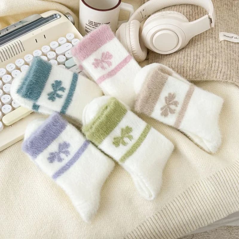 1/5 pairs Women's autumn winter warm thick home flooring casual comfortable mid tube sleeping socks fashionable women's socks