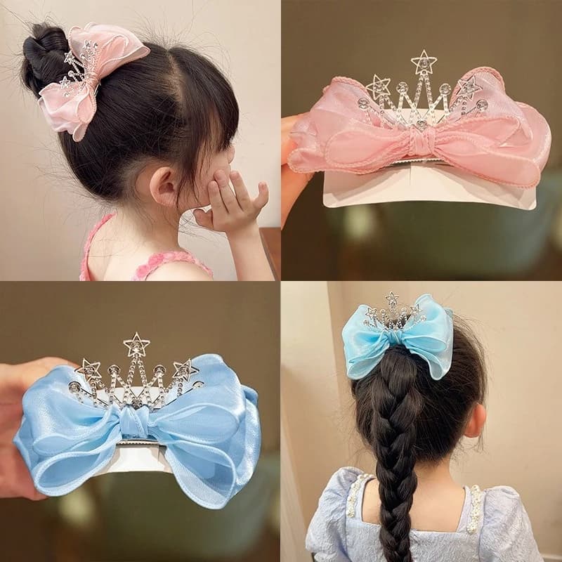 Fermagli per capelli per bambine stile dolce con fiocco, corona da principessa, accessori per capelli, fermaglio superiore, copricapo carino e grazioso