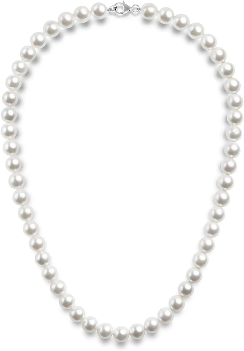 Collana in Argento Sterling 925 con Perle Simulate Rotonde a Forma di Conchiglia | Collana girocollo di perle | Gioielli per Donne