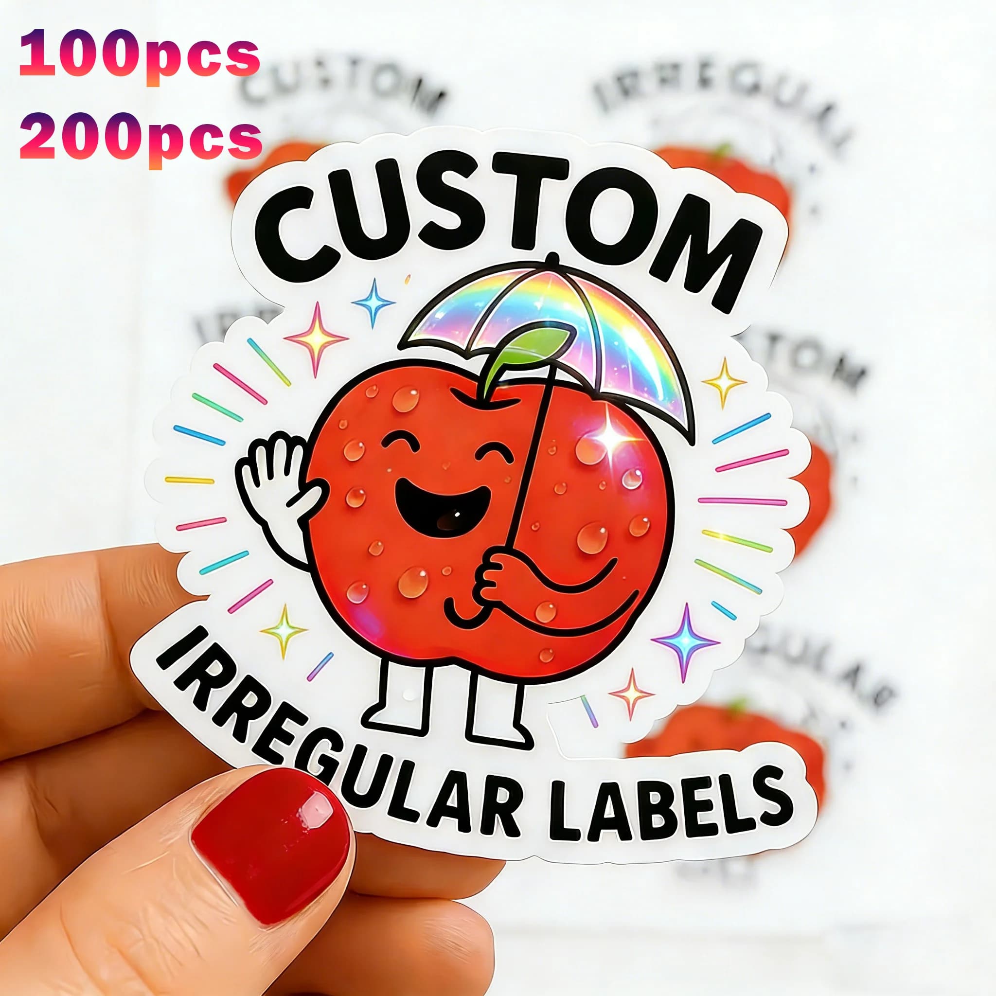 100/200 Pezzi Adesivi in Vinile Personalizzati Impermeabili con Logo, Nome, Etichetta Olografica, Fustellati, Carini per Laptop, Compleanno, Matrimonio