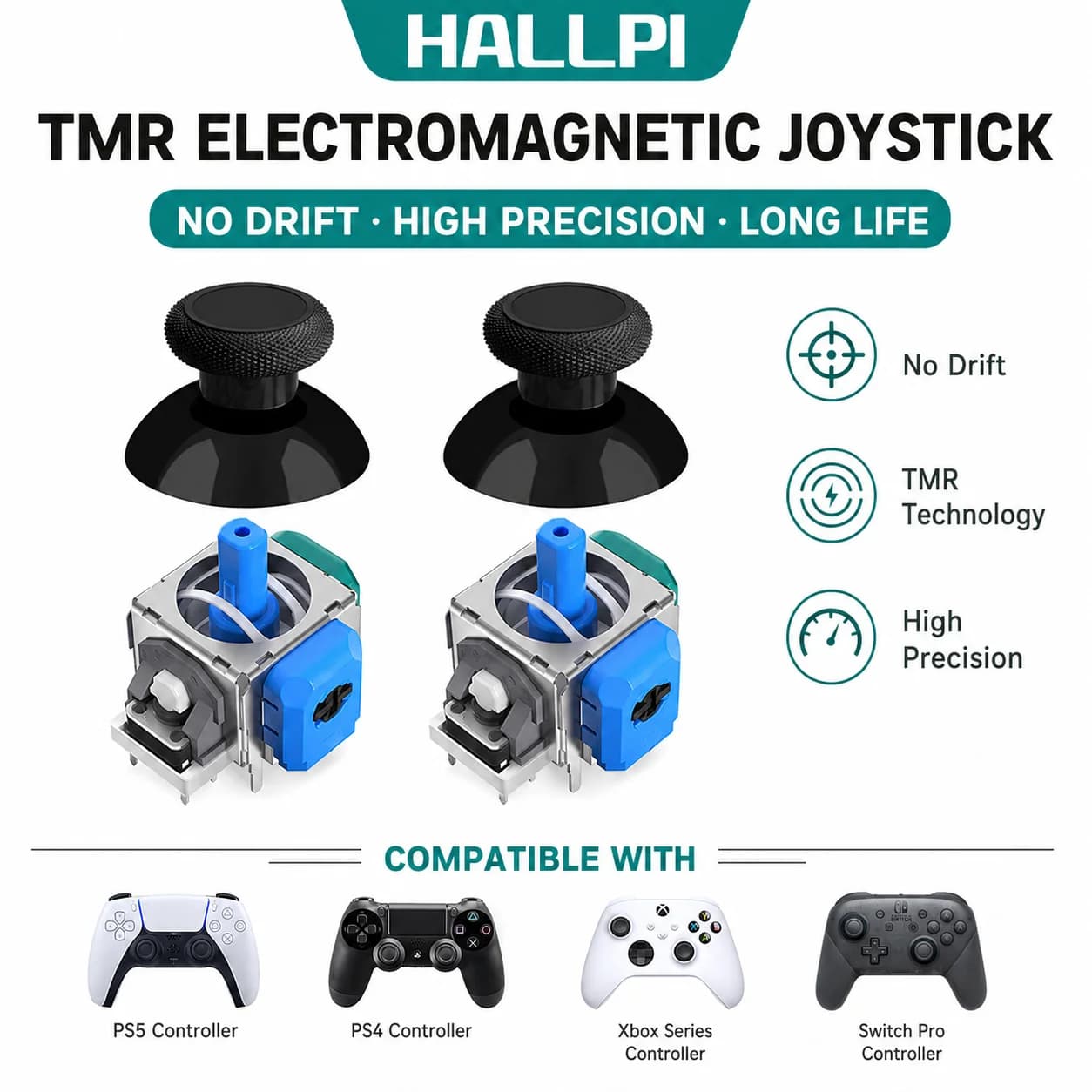 HALLPI × AKNES TMR Joystick elettromagnetico anti- deriva per PS4 Xbox Series Switch Pro Controller PS5 Riparazione accessori di gioco