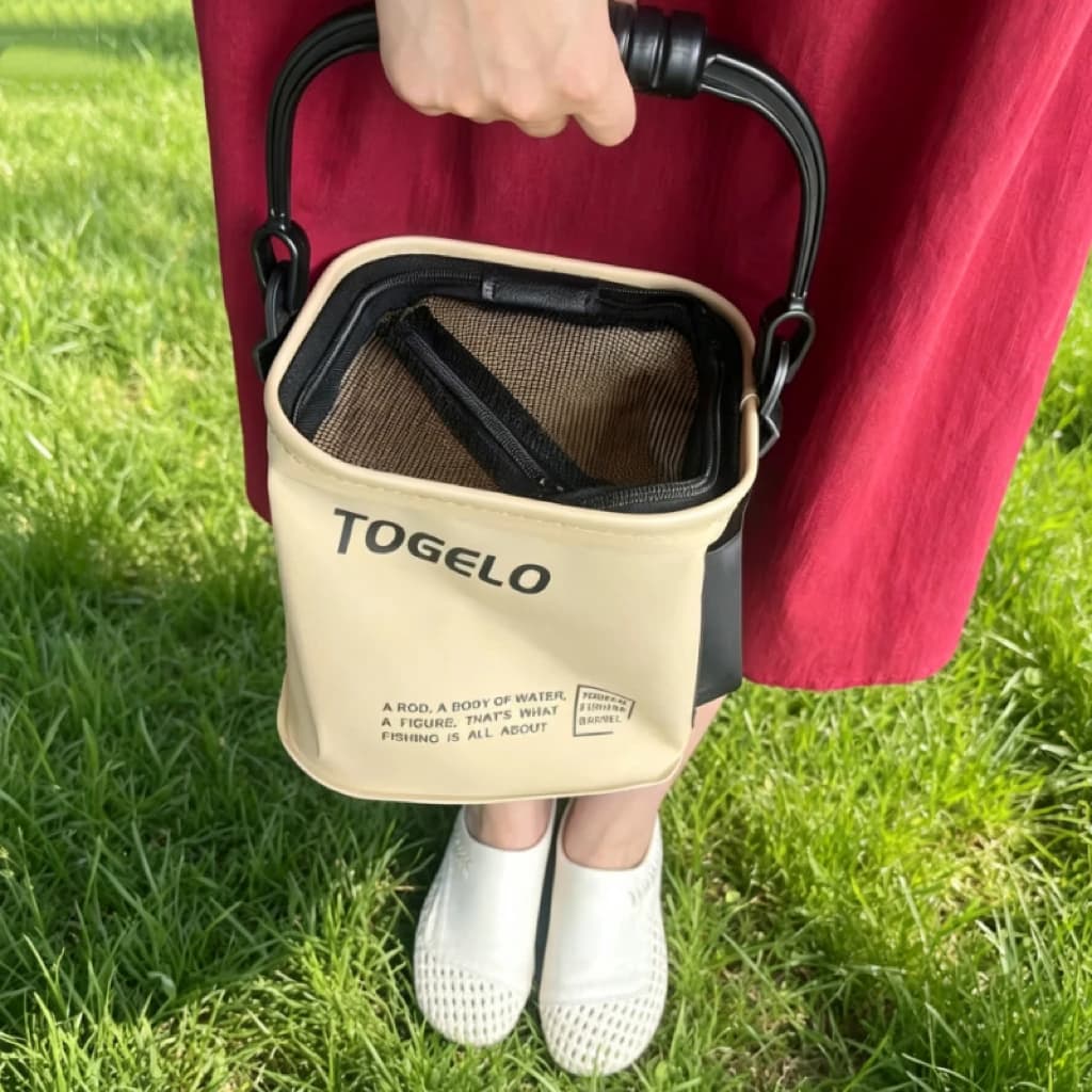 Portable Foldable Live Fish Bucket Integrated Fish Container Box with Fishnet Multifunctional Outdoor Fishing Tackle Accessories