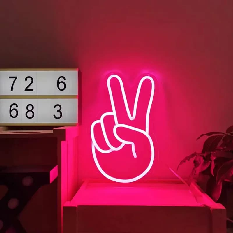 Insegna al neon della pace Luce notturna a LED Insegne per decorazioni al neon Alimentate tramite USB V Gesto Luce al neon a mano Casa per la decorazione della tavola da parete del negozio