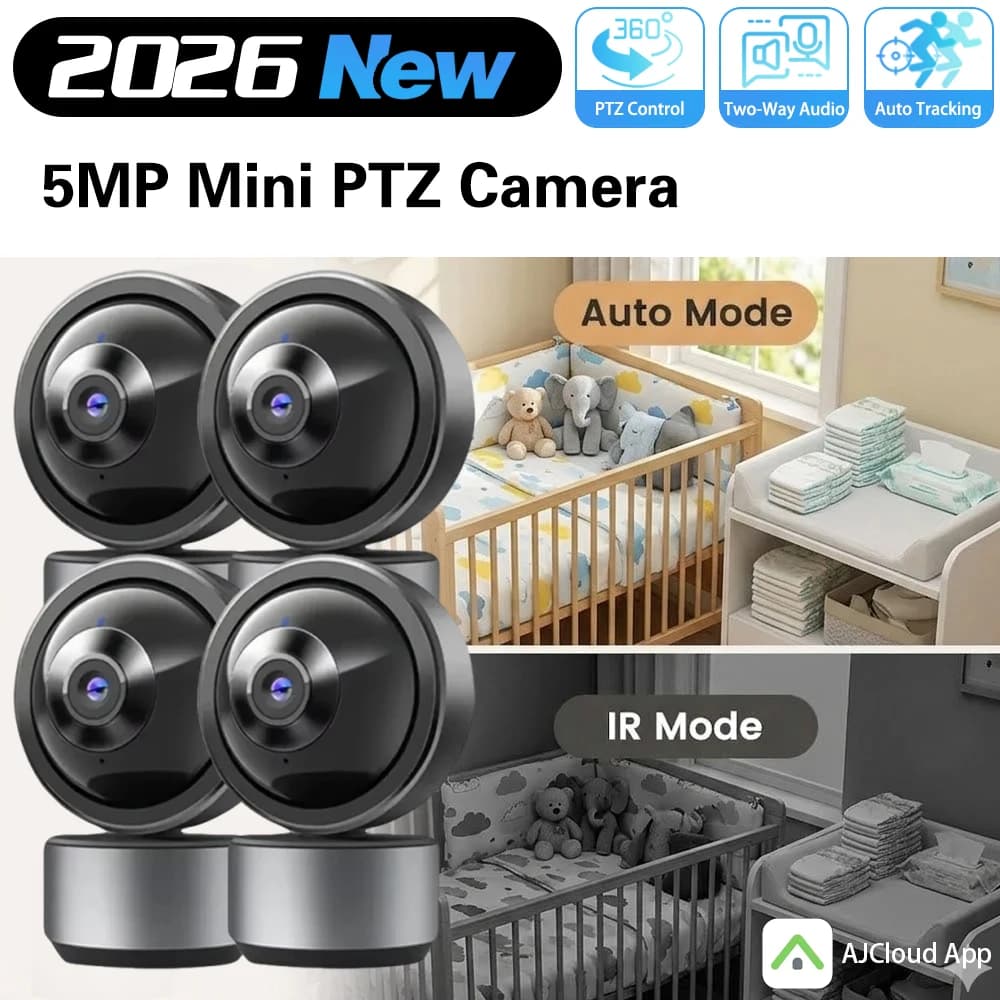 Mini Telecamera di Sicurezza per Bambini 5MP con Tracciamento Automatico, Visione Notturna e Audio Bidirezionale a 360° ° PTZ Compatibile con l'App AJCloud