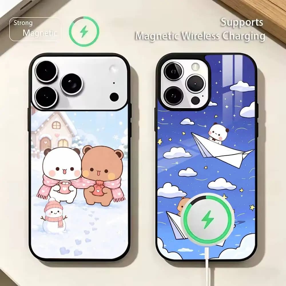 C-Cute Cartoon B-Bubu and D-Dudu Wireless charging phone case compatible with iPhone 17/16/15/14/13/12/11
