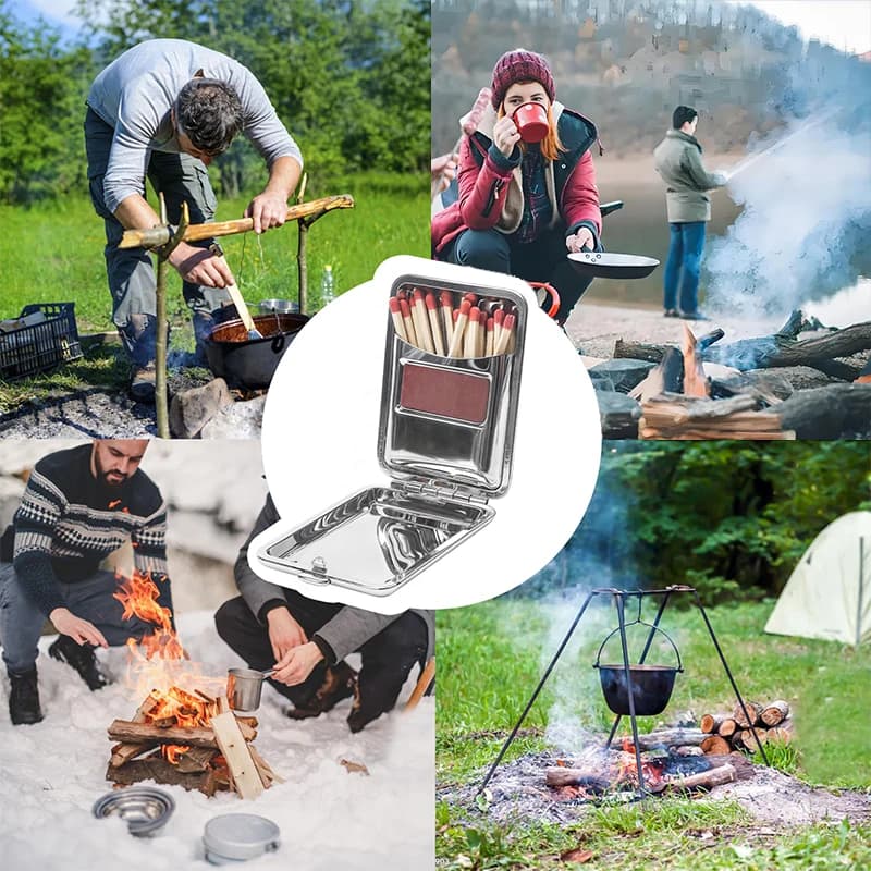 Stainless Steel Match Storage Box With Striker Plate Outdoor Camping Accessory