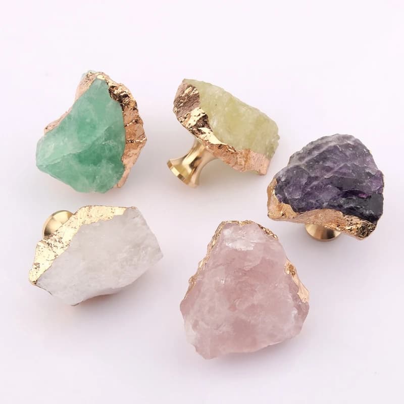 Natural Rough Stone Handle Nordic Brass Single Hole Door Knob Cabinet Kitchen Cupboard Drawer Pulls Furniture Hardware Handles
