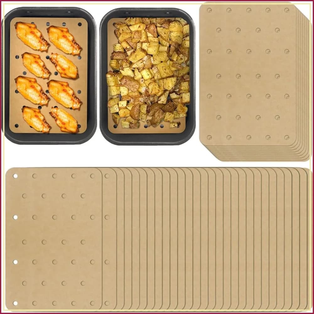 200 pezzi di carta da forno usa e getta per friggitrice ad aria, carta forata da 5,5x8,3 pollici per friggitrici ad aria a doppio cestello