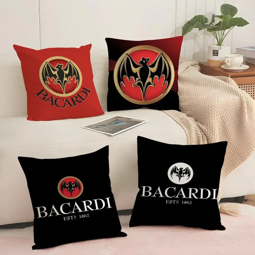 B-Bacardi logo cushion cover in soft plush with invisible zipper, dustproof, for sofa and home decorations