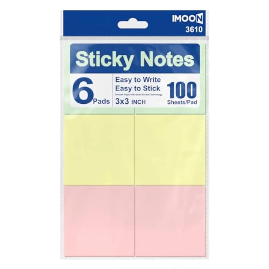 600 Sheets Self-Adhesive Pastel Sticky Notes 3x3 Inch, 6 Pads 100 Sheets Each,Premium Smooth Notes Pad, Easy to Stick, Remove a
