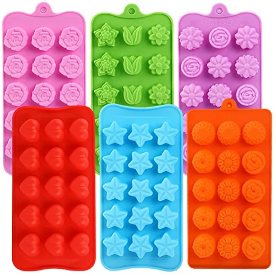 Flower Shape Chocolate Candy Molds Set, Heart, The stars, The rose, Flowers in Combination, 15 Cavity Silicone Baking Mold Ice