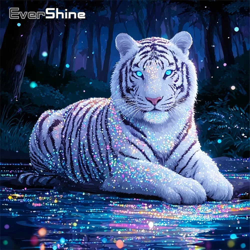Evershine Diamond Mosaic Animal Tiger Rhinestones Picture Full Square Embroidery Forest Tree Cross Stitch Painting Child Gift