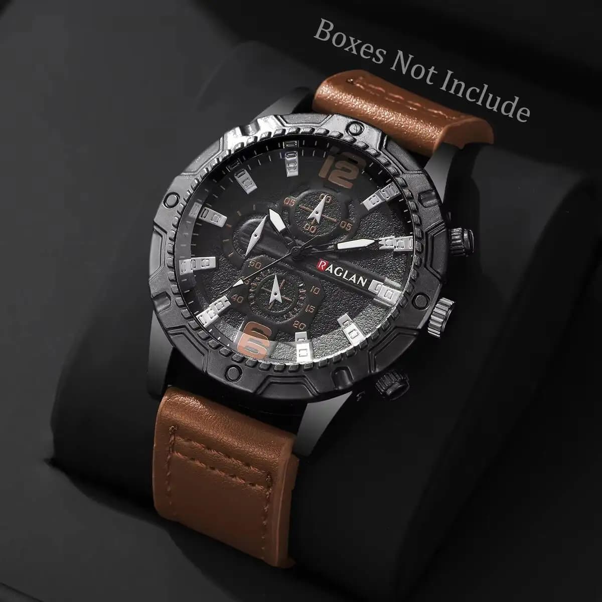 Men's quartz watch with fashionable leather strap casual sports wristwatch with large dial for men's watch Reloj Hombre (without box)