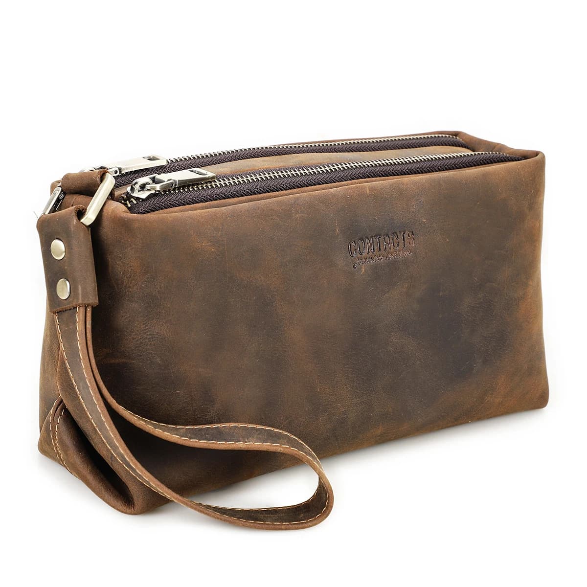 CONTACT'S Men's Genuine Leather Pouch Custom Handbags Men's Bag Pocket Pouch for Phone Large Gifts for Husband