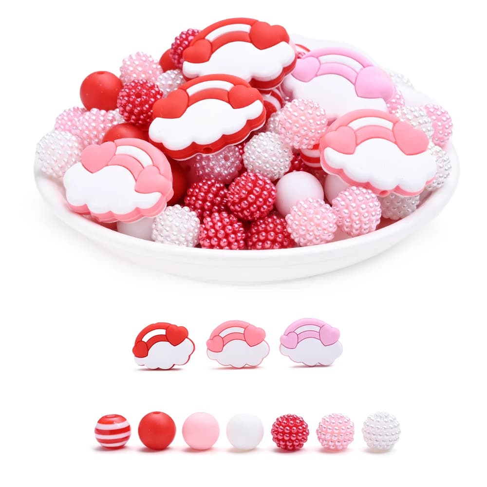 73 Pz 12mm Bambino Rotondo Silicone Massaggiagengive Perline Rosa Nuvola Perline Del Distanziatore Set Collana di Gioielli Portachiavi Fare Set Fai Da Te Accessori