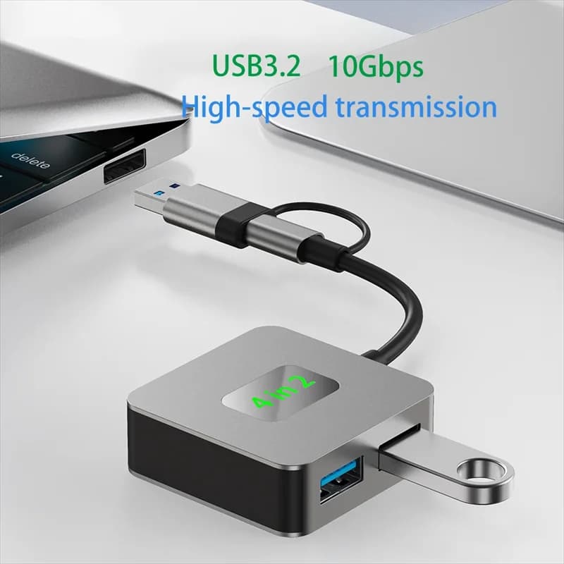 Dock station adattatore multiporta da USB-C a USB 3.2 10 Gbps Super Speed 4 in 2 per MacBook Huawei Xiaomi - Splitter hub USB-C
