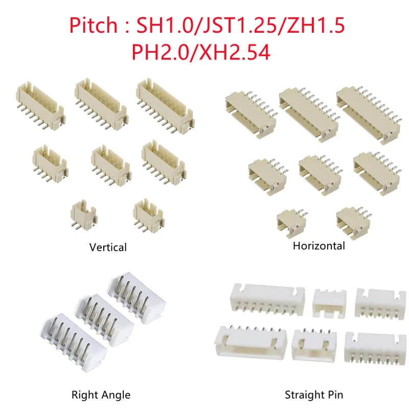 10PCS SH/JST/ZH/PH/XH Passo 1.0MM 1.25MM 2.0MM 2.54MM Maschio Spille Intestazione Presa Dip/Angolo Retto SMD 2/3/4/5/6/7/8/9/10/12P Spille