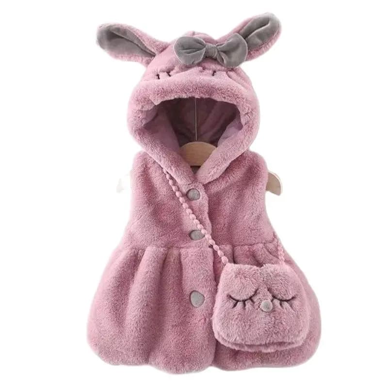 Simpatico coniglio con orecchie Gilet in peluche Giacca da bambino Autunno Inverno Caldo cappotto da ragazza in cashmere con cappuccio Principessa Capispalla Nuovo