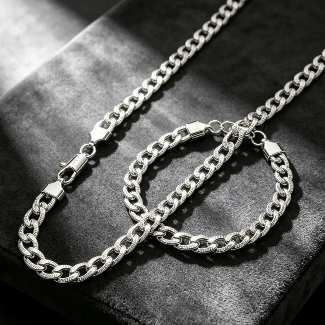 Gorgeous Fashion 925 sterling Silver Elegant 8MM Flat Geometry necklaces bracelets for women Jewelry sets boutique accessories