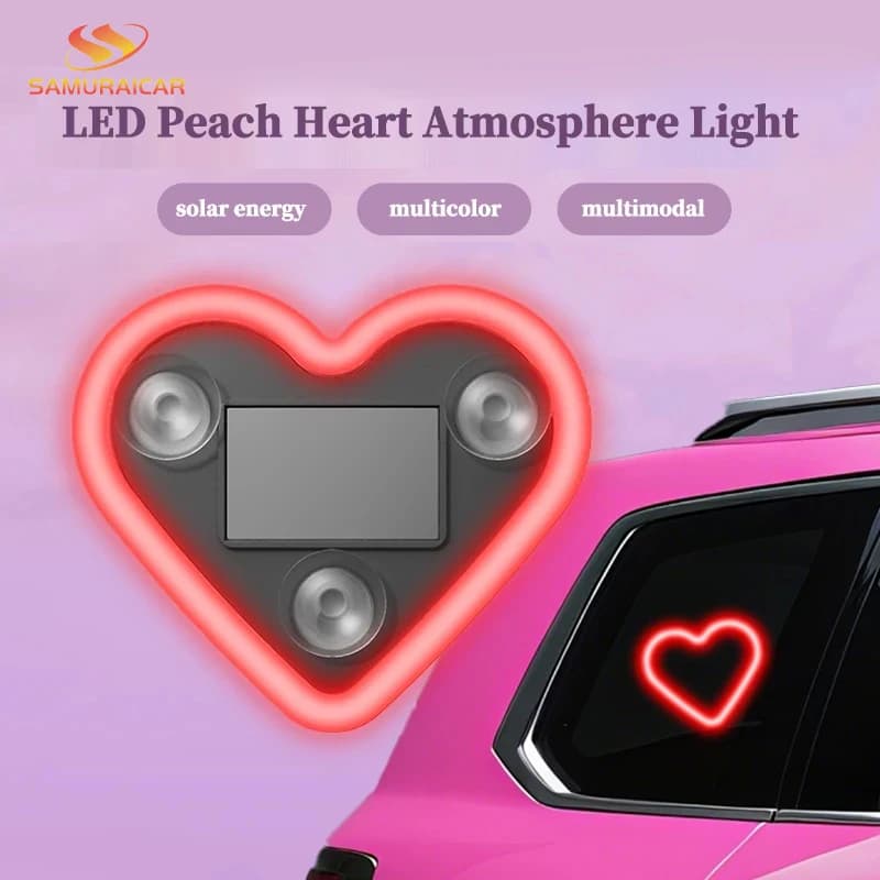 Luci al Neon a LED per Finestrini Auto ad Energia Solare - Luce Atmosferica a Forma di Cuore RGB Senza Fili per Interni