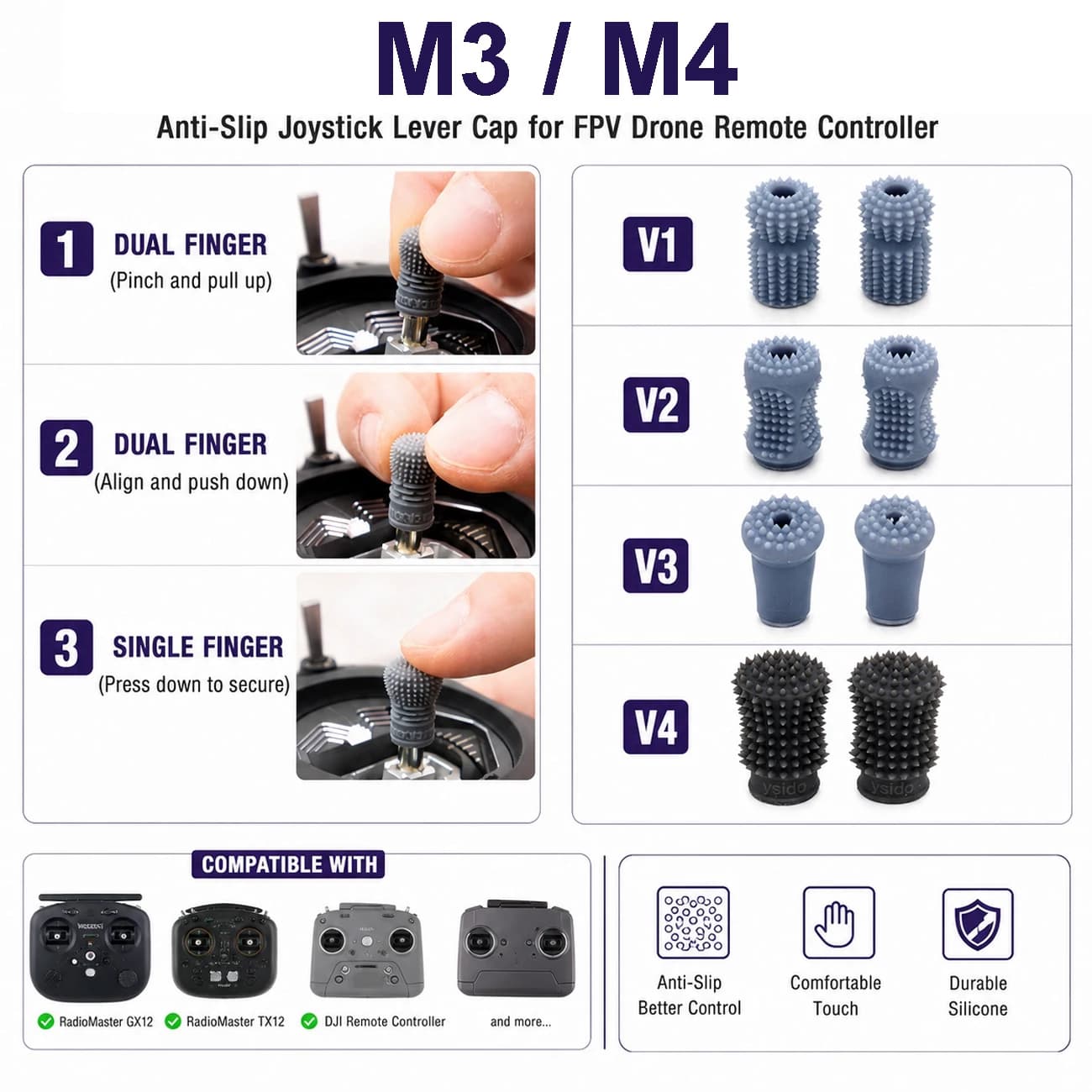 M3 M4 FPV Drone Remote Controller Joystick V1/V2/V3/V4 Lever Rocker Cap Anti-Slip for Radiomaster GX12 TX12 DJI Upgrade Parts
