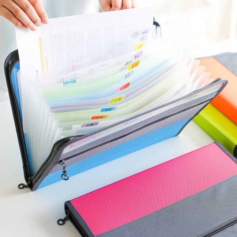 13 Pockets Expanding File Folder A4 with Safe Zipper Accordion File Organizer Multi-layer Portable Document Storage Bag Office