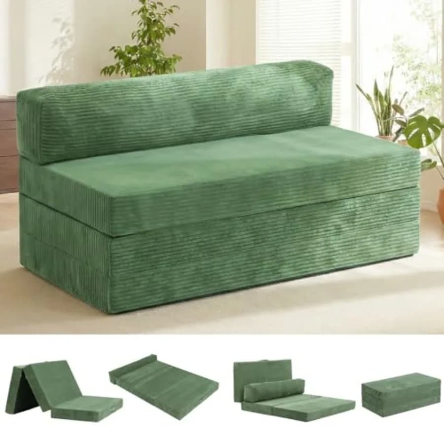 Divano letto convertibile 5 in 1 per piccoli spazi, tessuto in poliestere grigio, rivestimento rimovibile e lavabile con design ergonomico senza struttura.