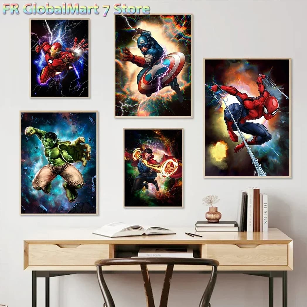 Diamond Painting Diamond Painting Watercolor Marvel Superhero Wall Art Poster SpiderMan Iron Man Captain America Hulk Home Roo