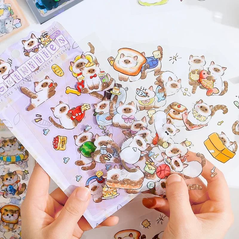 Journamm 4 fogli PET adesivi gatto carino per scrapbooking journaling decorazione fai da te pianificatori quaderni album artigianato d'arte